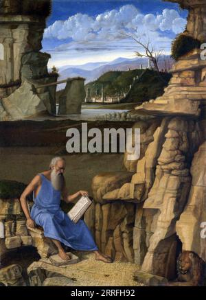 Giovanni Bellini - Saint Jerome Reading in a Landscape 1480-85 Stockfoto