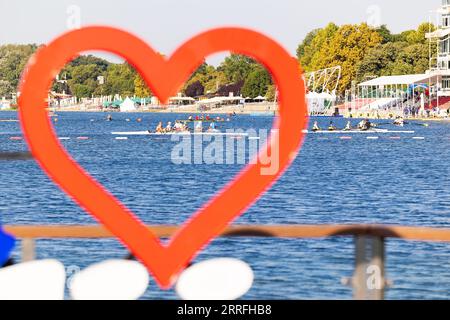 BELGRAD - 08/09/2023, BELGRAD - der Ada Ciganlija Ruderkurs am sechsten Tag der Ruderweltmeisterschaften in der serbischen Hauptstadt Belgrad. ANP IRIS VAN DEN BROEK netherlands Out - belgium Out Credit: ANP/Alamy Live News Stockfoto