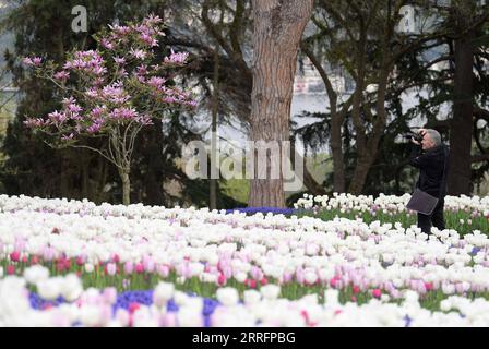 220423 -- ISTANBUL, 23. April 2022 -- Ein Mann fotografiert im Emirgan Park in Istanbul, Türkei, 22. April 2022. Shadati TURKEY-ISTANBUL-PARK ShaxDati PUBLICATIONxNOTxINxCHN Stockfoto