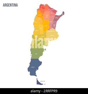 Argentinien politische Karte der Verwaltungseinheiten - Provinzen und autonome Stadt Buenos Aires. Bunte Spektrumkarte mit Etiketten und Ländernamen. Stock Vektor