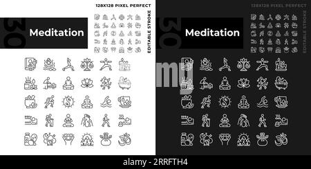 Bearbeitbare Pixel-Symbole für perfekte helle und dunkle Meditation Stock Vektor