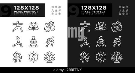 Bearbeitbare Pixel-Symbole für perfekte helle und dunkle Meditation Stock Vektor