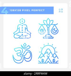 Pixel Perfect Gradient Meditation – Set mit linearen Symbolen Stock Vektor