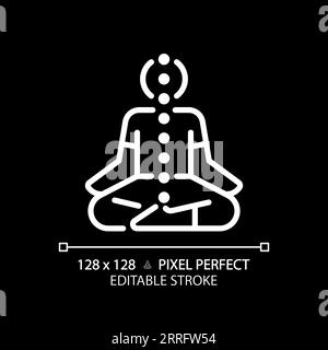 Anpassbares 2D-Meditierendes weißes lineares Symbol Stock Vektor