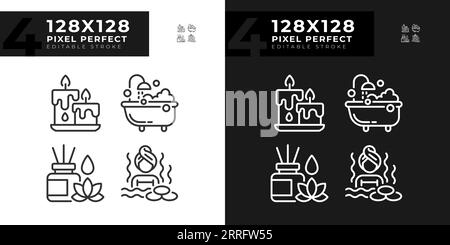Bearbeitbare Pixel perfekte Meditation Hell und Dunkel Symbole Set Stock Vektor