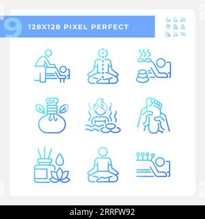 Symbole für blaue 2D-Verlaufsmeditation festgelegt Stock Vektor