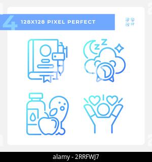 Pixel Perfect Gradient Meditation Linien Symbole gesetzt Stock Vektor