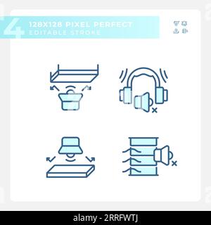 Bearbeitbare Pixel perfekte Schalldämmung dünne Linien Symbole Set Stock Vektor