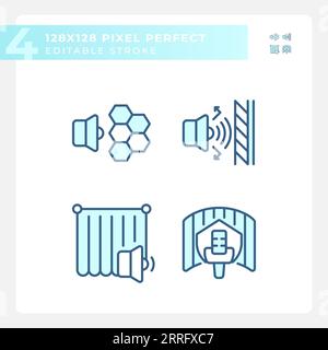 Pixel Perfect Blue-Symbolsatz für Schalldämmung Stock Vektor