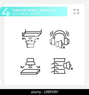 Bearbeitbare Pixel perfekte Schalldämmung dünne Linien Symbole Set Stock Vektor