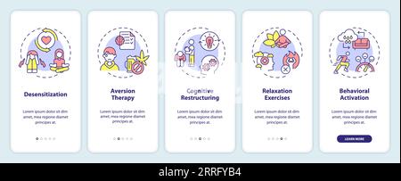Walkthrough-Verhaltenstherapie mit farbenfrohem Icons-Konzept Stock Vektor