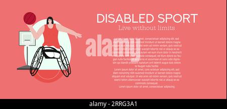 Vektor-Illustration, Banner, das Menschen mit Behinderungen zeigt.Eine Person mit Behinderungen geht in den Sport. Stock Vektor