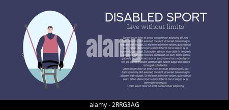 Vektor-Illustration, Banner, das Menschen mit Behinderungen zeigt.Eine Person mit Behinderungen geht in den Sport. Stock Vektor