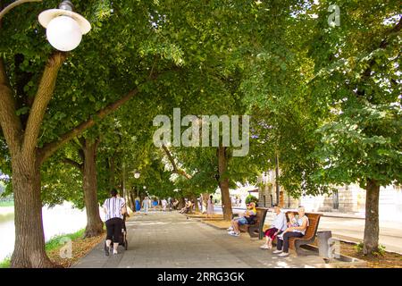 Uschhorod, Ukraine - 24. August 2023: Lindenallee in Uschhorod, die längste in Europa Stockfoto