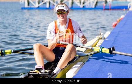 BELGRAD - 08/09/2023, BELGRAD - Karolien Florijn im Halbfinale im Einzelskiff am sechsten Tag der Ruderweltmeisterschaft in der serbischen Hauptstadt Belgrad. ANP IRIS VAN DEN BROEK netherlands Out - belgium Out Credit: ANP/Alamy Live News Stockfoto