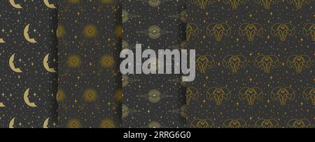 Nahtloses Muster-Set mit Halloween-Hexenelementen Stock Vektor