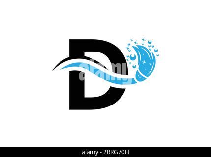 Design-Konzept für das Logo des Reinigungsservice „Letter D“ mit Vorlage für das Symbol „Clean Brush“. Stock Vektor