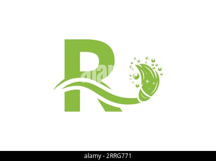 Letter R Cleaning Service Logo Design Concept with Clean Brush Symbol Template. Stock Vektor