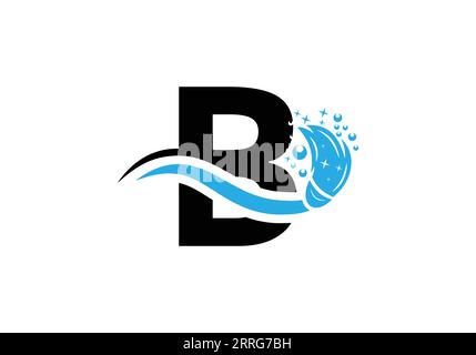 Design-Konzept des Letter B Cleaning Service-Logos mit „Clean Brush“-Symbolvorlage. Stock Vektor
