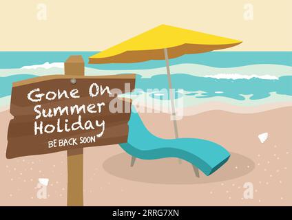 Einfache flache Vektorillustration von Sonnenschirm und Stuhl am Strand, Sommerurlaubskonzept Stock Vektor