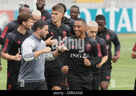 Baku, Aserbaidschan. September 2023. Der Belgier Youri Tielemans wurde am Freitag, den 8. September 2023, in Baku, Aserbaidschan, während einer Trainingseinheit der belgischen Fußballnationalmannschaft Red Devils abgebildet. Die Teufel spielen morgen Aserbaidschan. BELGA PHOTO BRUNO FAHY Credit: Belga News Agency/Alamy Live News Stockfoto