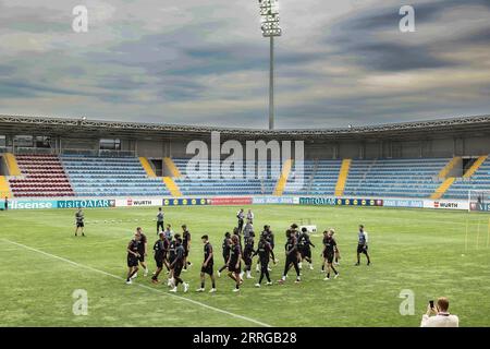 Baku, Aserbaidschan. September 2023. Belgiens Spieler wurden während einer Trainingseinheit der belgischen Fußballnationalmannschaft Red Devils in Baku, Aserbaidschan, am Freitag, den 08. September 2023, abgebildet. Die Teufel spielen morgen Aserbaidschan. BELGA PHOTO BRUNO FAHY Credit: Belga News Agency/Alamy Live News Stockfoto