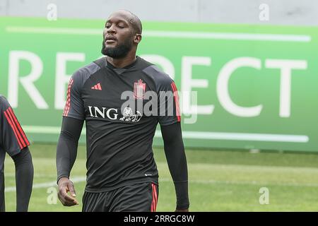 Baku, Aserbaidschan. September 2023. Der Belgier Romelu Lukaku, der am Freitag, den 8. September 2023, in Baku, Aserbaidschan, bei einem Training der belgischen Fußballnationalmannschaft Red Devils abgebildet wurde. Die Teufel spielen morgen Aserbaidschan. BELGA PHOTO BRUNO FAHY Credit: Belga News Agency/Alamy Live News Stockfoto