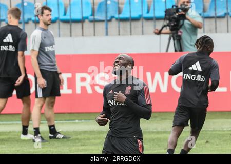 Baku, Aserbaidschan. September 2023. Der Belgier Romelu Lukaku, der am Freitag, den 8. September 2023, in Baku, Aserbaidschan, bei einem Training der belgischen Fußballnationalmannschaft Red Devils abgebildet wurde. Die Teufel spielen morgen Aserbaidschan. BELGA PHOTO BRUNO FAHY Credit: Belga News Agency/Alamy Live News Stockfoto