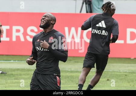 Baku, Aserbaidschan. September 2023. Der Belgier Romelu Lukaku, der am Freitag, den 8. September 2023, in Baku, Aserbaidschan, bei einem Training der belgischen Fußballnationalmannschaft Red Devils abgebildet wurde. Die Teufel spielen morgen Aserbaidschan. BELGA PHOTO BRUNO FAHY Credit: Belga News Agency/Alamy Live News Stockfoto