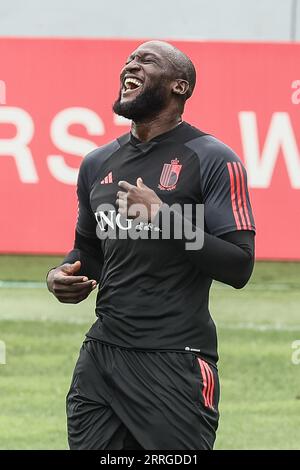 Baku, Aserbaidschan. September 2023. Der Belgier Romelu Lukaku, der am Freitag, den 8. September 2023, in Baku, Aserbaidschan, bei einem Training der belgischen Fußballnationalmannschaft Red Devils abgebildet wurde. Die Teufel spielen morgen Aserbaidschan. BELGA PHOTO BRUNO FAHY Credit: Belga News Agency/Alamy Live News Stockfoto