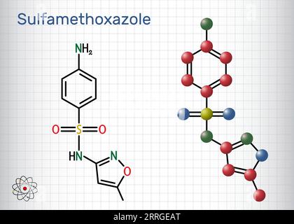 Sulfamethoxazol, SMZ, SMX-Molekül. Strukturelle chemische Formel, Molekülmodell. Blatt Papier in einem Käfig Stock Vektor