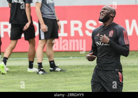 Baku, Aserbaidschan. September 2023. Der Belgier Romelu Lukaku, der am Freitag, den 8. September 2023, in Baku, Aserbaidschan, bei einem Training der belgischen Fußballnationalmannschaft Red Devils abgebildet wurde. Die Teufel spielen morgen Aserbaidschan. BELGA PHOTO BRUNO FAHY Credit: Belga News Agency/Alamy Live News Stockfoto