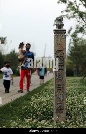 220525 -- CANGZHOU, 25. Mai 2022 -- Bürger genießen die Landschaft entlang des Canal Grande in der Stadt Cangzhou, nordchinesische Provinz Hebei, 24. Mai 2022. CHINA-HEBEI-CANGZHOU-GRAND CANAL-LANDSCHAFT CN LUOXXUEFENG PUBLICATIONXNOTXINXCHN Stockfoto