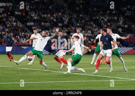 Paris, Frankreich. September 2023. Julien Mattia/Le Pictorium - Spiel Frankreich-Irland im Parc des Princes - 07/09/2023 - Frankreich/Ile-de-France (Region)/Paris - irische Verteidigung beim Spiel Frankreich-Irland im Parc des Princes, 7. September 2023 Credit: LE PICTORIUM/Alamy Live News Stockfoto