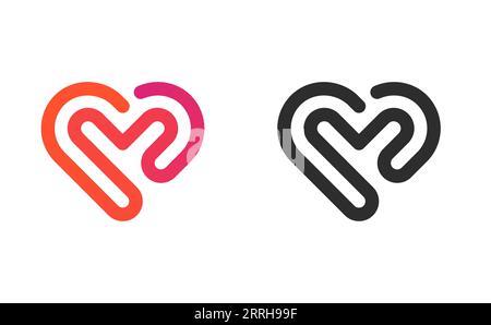 Farbverlauf mit Herzlinie und schwarzes Farblogo Stock Vektor