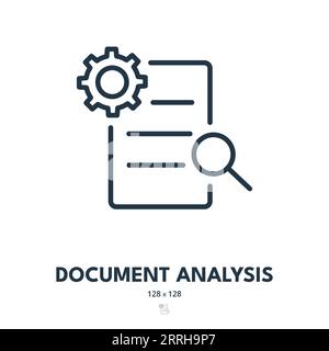 Symbol Dokumentanalyse. Datei, Bericht, Informationen. Bearbeitbare Kontur. Symbol „Einfacher Vektor“ Stock Vektor