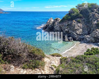 Blick auf die Insel Embiez, Südfrankreich Stockfoto