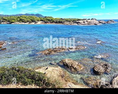 Blick auf die Insel Embiez, Südfrankreich Stockfoto