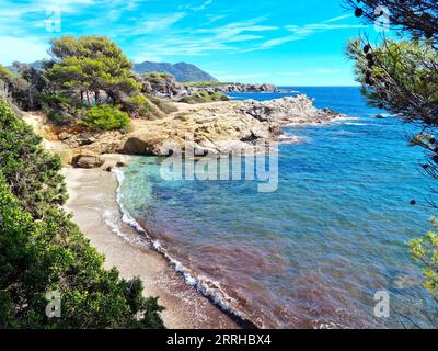 Blick auf die Insel Embiez, Südfrankreich Stockfoto