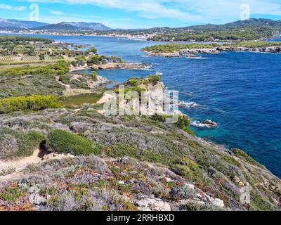 Luftaufnahme der Insel Embiez, Südfrankreich Stockfoto