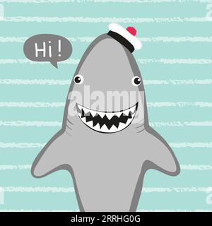 Karikaturhai-Vektorillustration für Kinder. T-Shirt, Karte, Poster Stock Vektor