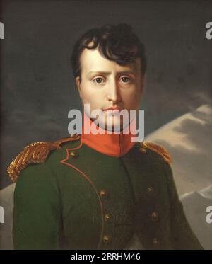 Napoleon I., 1769–1821, Kaiser von Frankreich, 1798. Weitere Informationen: Dieses Porträt Napoleons in seiner Uniform ist von 1803, dem Jahr bevor er sich zum Kaiser erklärte. Die schneebedeckten Berge erinnern an den Feldzug in Italien 1798 &#x2013;1799, als Napoleon die französische Armee über die Alpen führte. Nach einem Militärputsch hatte er nun den Titel &#x201c;erster Konsul&#x201d; (einer von drei), war aber in der Praxis der französische Diktator. Stockfoto