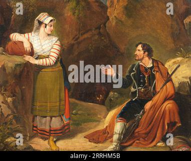 Italienerin, die sich mit einer Brigand unterhalten kann, um das 19. Jahrhundert. Stockfoto