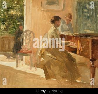 Im Salon von Haiko, 1888. Zusatzinfo: Albert Edelfelt verbrachte viele Sommer auf dem Landgut Haiko, unweit von Helsinki, wo er Arbeit mit Familienleben verband, wie dieses Gemälde deutlich zeigt. Mit ein paar schnellen Pinselstrichen vermittelt er die Versammlung für eine Mahlzeit. Heute ist das Edelfelt&#x2019;s Atelier am Herrensitz ein Museum. Stockfoto