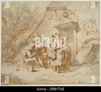 Bauern vor einem gasthaus. Stockfoto