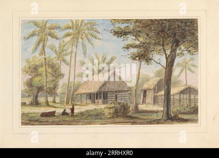 Die gute Erwartung am Wanica-Kanal; aus einem Album mit Zeichnungen von Suriname, 1859. Stockfoto