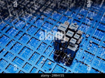 Digitale Technologie zur Speicherung von Würfeldaten und elektronischem Kern Stockfoto