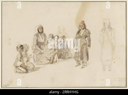 Studienblatt mit sitzender Frau und Kindern, Derekoy in der Türkei, 1814-1860. Stockfoto