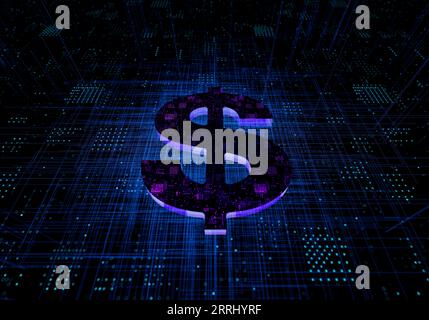 Finanzdaten-Technologie-Information Übertragung Währungssymbol Dollar Stockfoto