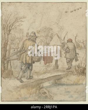 Return of the Duck Hunters / verso: Sketches of Ships and a man in Winter Clothing, c.1610-c.1615. Stockfoto